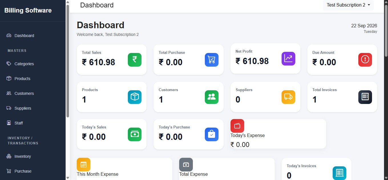 Billing Software Dashboard